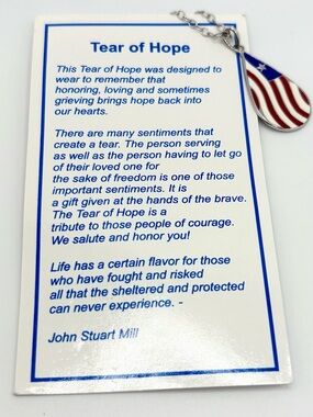 🇺🇸 Tear of Hope Patriotic Sterling Silver Necklace | 925 | 18” Chain | Poem Card